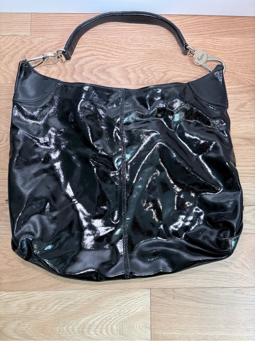 Dooney & Bourke Black Patent Leather Hobo Shoulder Bag